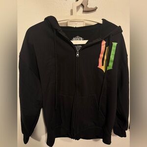 Wicked Black Hoodie with Pink and Green Accents large